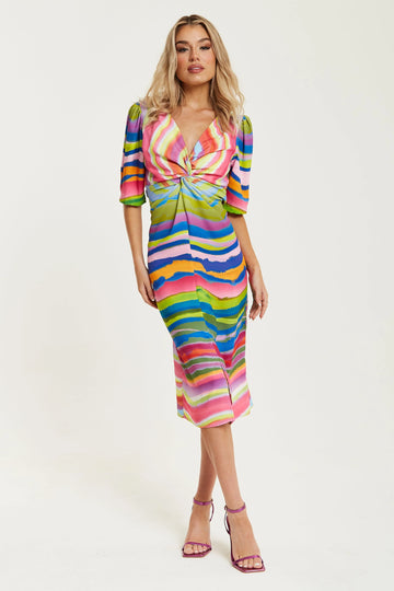 Rainbow Knot Front Midi Dress Liquorish